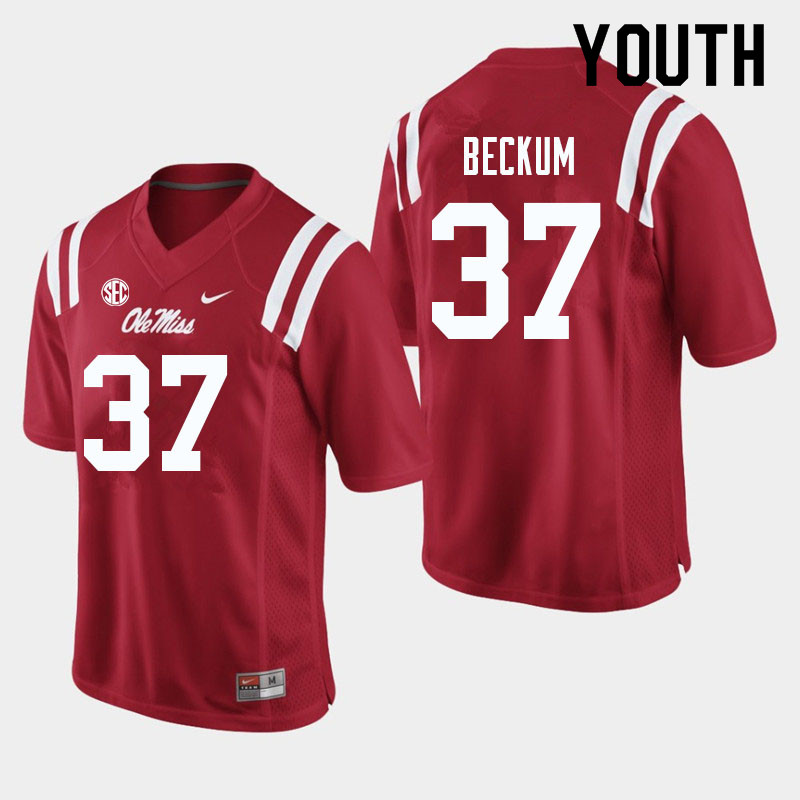 Youth #37 DJ Beckum Ole Miss Rebels College Football Jerseys Sale-Red - Click Image to Close